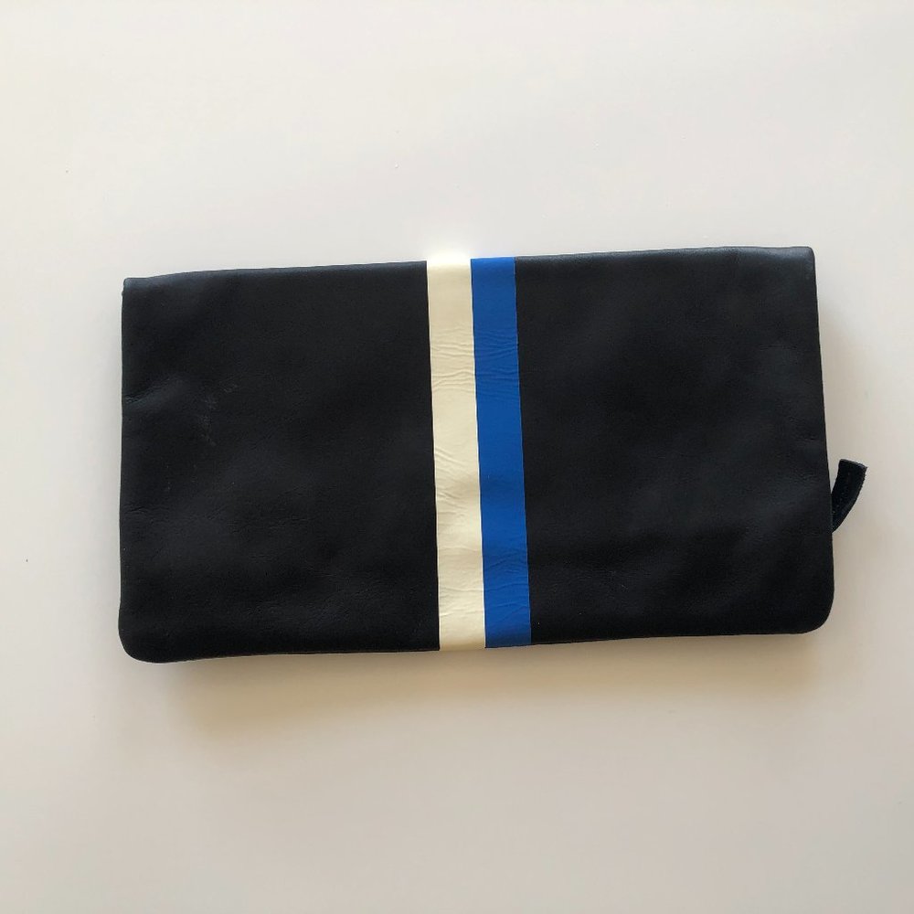 Clare Vivier Foldover Clutch - Black/Royal Blue/Cream - Picture 2 of 4